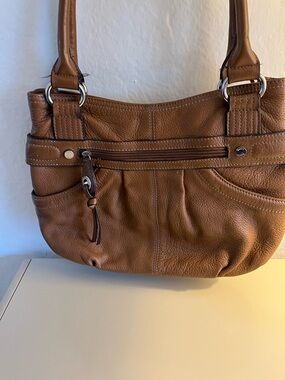 Tignanello Cognac Pebbled Leather Shoulder Bag